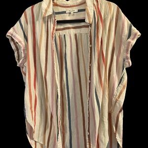 Madewell Short Sleeve Striped Button-Up Shirt Dress